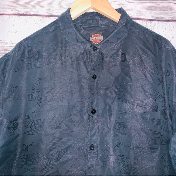 Harley Davidson Rayon Blend Shirt Moto Palms Print Short Sleeves Tropical Vibes - Picture 2 of 5